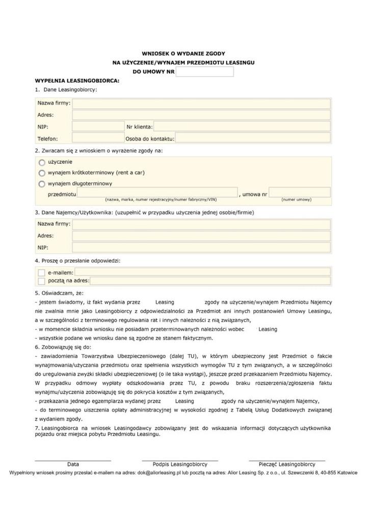 Umowa użyczenia samochodu